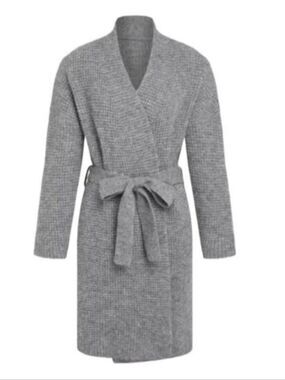 CIDER OVERSIZED WOOL BLEND GRAY LONG BELTED CARDIGAN SWEATER XS / SMALL /MED NWT
